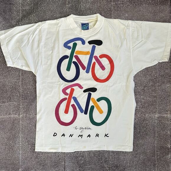 Bo Bendixen Other - Men's Vintage 90's Bo Bendixen Danmark Bike Cycling White T Shirt Tee Art Sz L